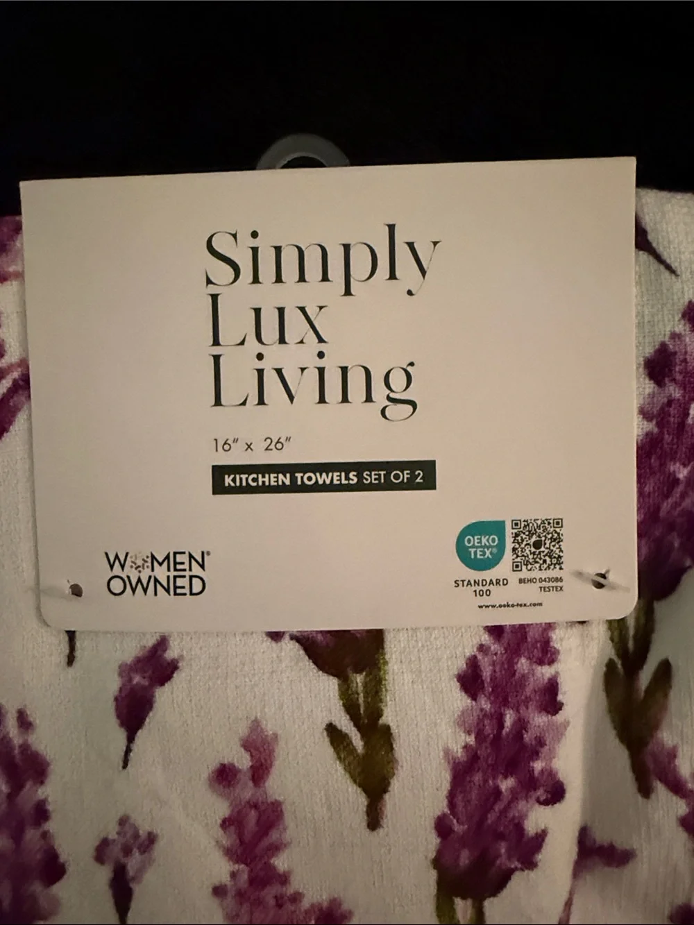 Lavender Print Kitchen Towel - White & Purple